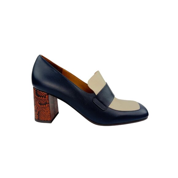 Chie Mihara Heeled Loafers with Color Blocked Leather - Picture 2 of 5